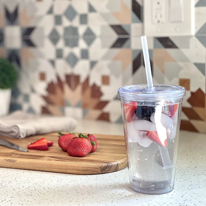 22oz Classic Insulated Double Wall Plastic Drinking Tumbler Cup with Lid and Reusable Straw